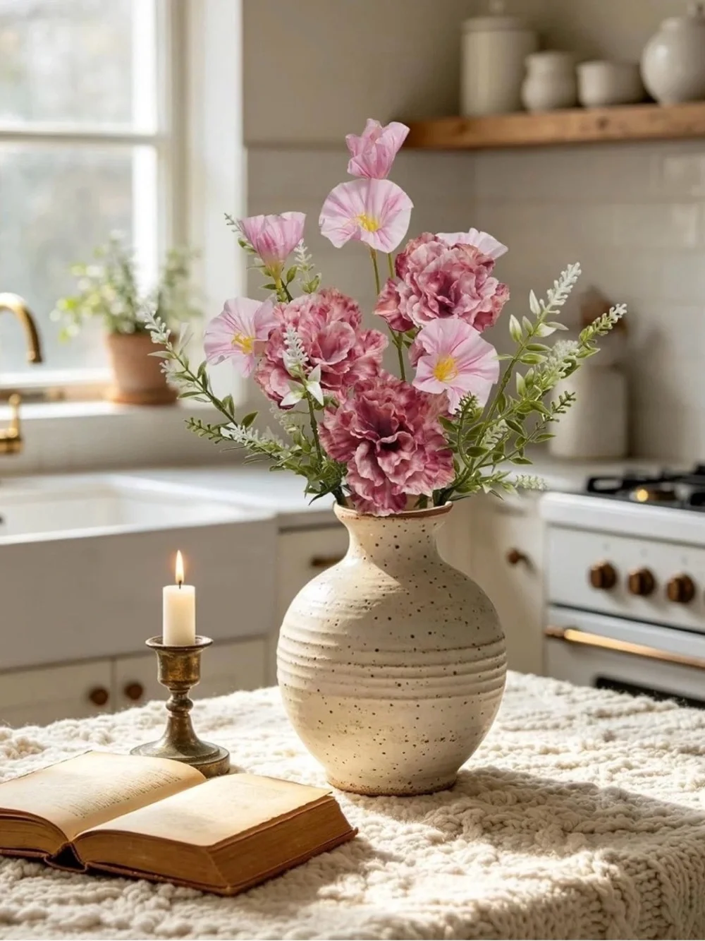Pink Artificial Carnation & Morning Glory Flowers with Stems 2 Pack